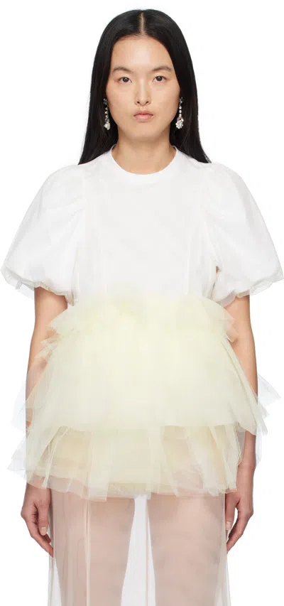 SIMONE ROCHA WHITE TULLE OVERLAY PUFF SLEEVE TUTU HEM T-SHIRT
