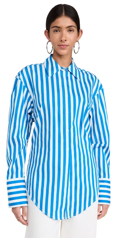 SIMONMILLER LOCH STRIPED POPLIN BUTTON UP TOP BLUE STRIPE