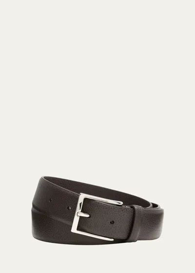 SIMONNOT GODARD MEN'S GALUCHAT GRAINED LEATHER BELT, 35MM