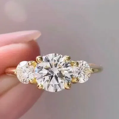 SIMPLE THREE STONE GOLD WEDDING RING, 10 CLAW PRONG SET ENGAGEMENT RING, CZ + SILVER