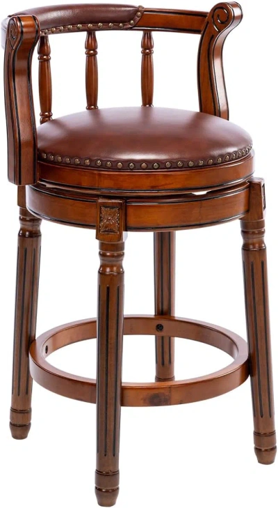 SIMPLIE FUN SEAT HEIGHT 26'' SWIVEL COW TOP LEATHER WOODEN BAR STOOLS