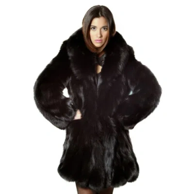 SKF BLACK FOX FUR COAT KNEE LENGTH SHAWL COLLAR LUXURY BLACK FUR COAT