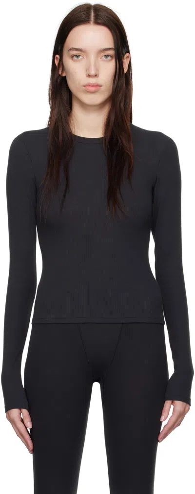 SKIMS BLACK COTTON RIB LONG SLEEVE T-SHIRT