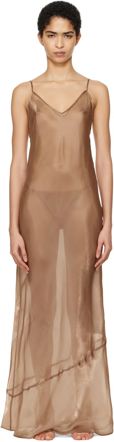 SKIMS TAN LIQUID ORGANZA CAMI LONG MAXI DRESS