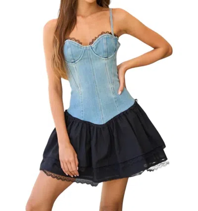 SKY TO MOON WILD ONE DENIM DRESS IN DENIM/BLACK