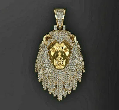 SKYHIGH JEWELRY 3CT ROUND CUT DIAMOND LION FACE KING MEN'S PENDANT 14K YELLOW GOLD OVER