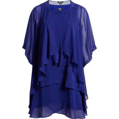 SL FASHIONS SL FASHIONS BEADED TIERED CHIFFON COCKTAIL DRESS WITH JACKET