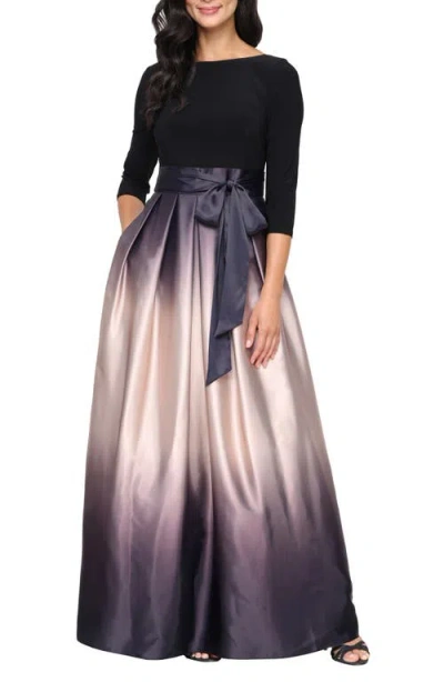 SL FASHIONS SL FASHIONS THREE-QUARTER SLEEVE JERSEY BODICE OMBRÉ SATIN A-LINE GOWN