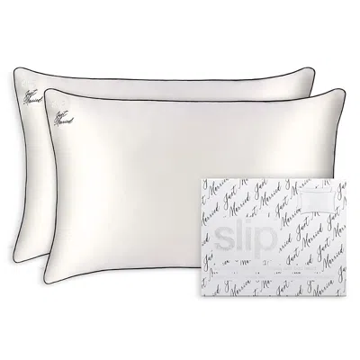 SLIP SLIP JUST MARRIED EMBROIDERED SILK PILLOWCASE SET