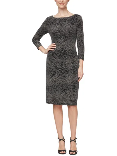 SLNY WOMENS PRINTED METALLIC SHEATH DRESS