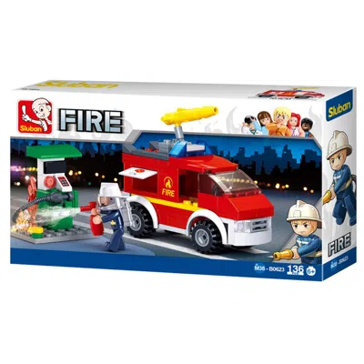 SLUBAN SMALL FIRE TRUCK + OIL STATION BUILDING BRICK KIT (136 PCS)