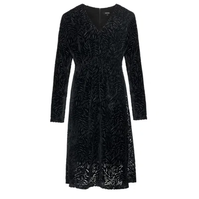 SMART AND JOY WOMEN'S BLACK DEVORE VELVET V-NECK DRESS