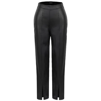 SMART AND JOY WOMEN'S BLACK PU CIGARETTE PANTS