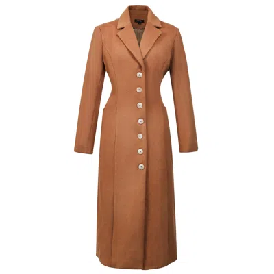 SMART AND JOY WOMEN'S BROWN LONG TAILOR WOOLEN COAT - CAMEL
