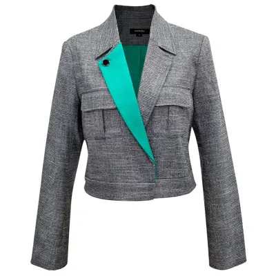 SMART AND JOY WOMEN'S CROP TAILOR SAFARI JACKET AND REMOVABLE LAPEL - SILVER
