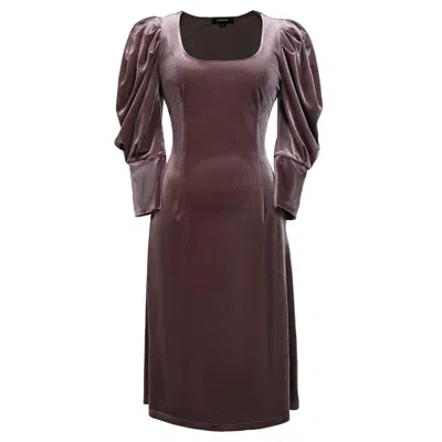 SMART AND JOY WOMEN'S PUFFY SLEEVES VELVET DRESS - EGGPLANT
