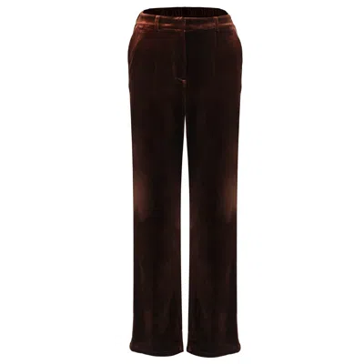 SMART AND JOY WOMEN'S STRAIGHT VELVET SUIT PANTS - BROWN