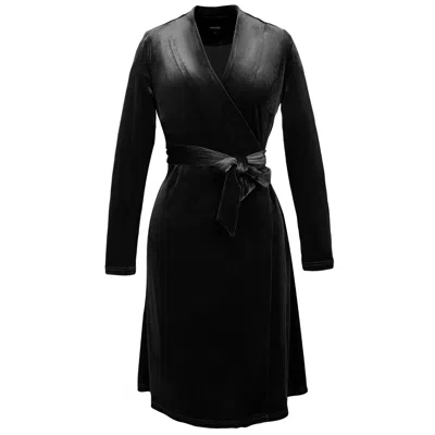 SMART AND JOY WOMEN'S V NECKLINE WRAP VELVET DRESS - BLACK
