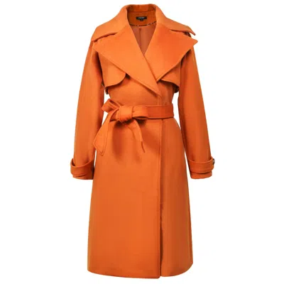 SMART AND JOY WOMEN'S SHOULDER FLAPS WOOLEN COAT - ORANGE