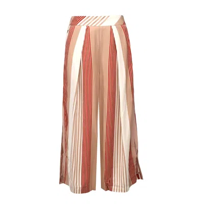 SMART AND JOY WOMEN'S ORANGE STRIPE PRINT FOLD CAPRI PANTS -RED