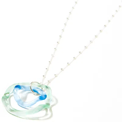 SMART GLASS JEWELRY WOMEN'S RECYCLED GLASS WAVE PENDANT OCEAN COLORS STERLING