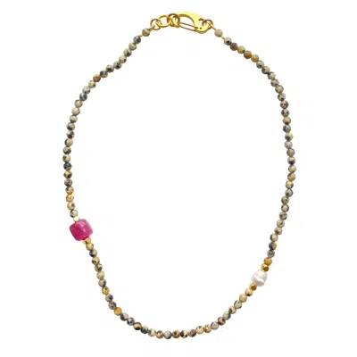 SMILLA BRAV WOMEN'S GOLD / BLACK / WHITE DALMATIAN JASPER NECKLACE SERENITY