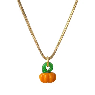 SMILLA BRAV WOMEN'S GOLD / GREEN / YELLOW MURANO GLASS PUMPKIN NECKLACE HALLOWEEN