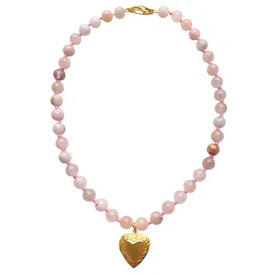 SMILLA BRAV WOMEN'S GOLD / PINK HEART LOCKET NECKLACE