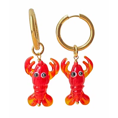 SMILLA BRAV WOMEN'S GOLD / RED LOBSTER MURANO GLASS EARRINGS