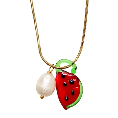 SMILLA BRAV WOMEN'S GREEN / RED / GOLD MURANO GLASS WATERMELON NECKLACE