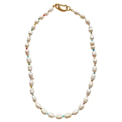 SMILLA BRAV WOMEN'S WHITE / GOLD PEARL GLASS NECKLACE VICKY