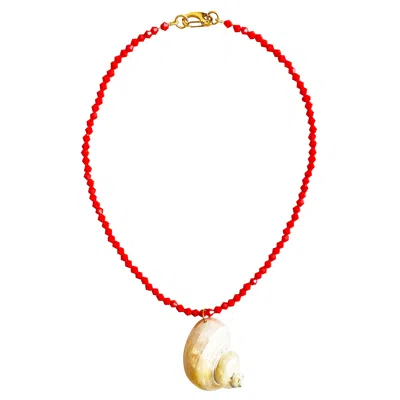 SMILLA BRAV WOMEN'S WHITE / RED / GOLD SHELL CRYSTAL NECKLACE SIENNA
