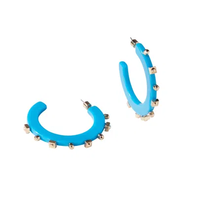 SMITH & CO. JEWEL DESIGN WOMEN'S BLUE / GOLD SOLID LARGE JEWEL HOOP - CAPRI BLUE