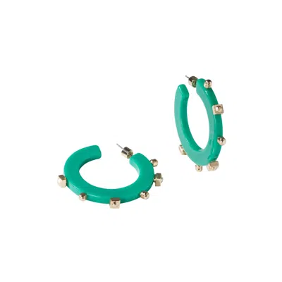 SMITH & CO. JEWEL DESIGN WOMEN'S GREEN / GOLD SOLID JEWEL LARGE HOOP - SEA GREEN