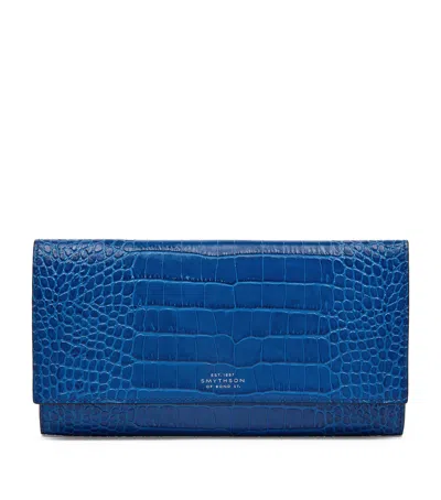 SMYTHSON LEATHER CROC-EMBOSSED MARSHALL TRAVEL WALLET