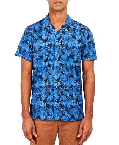 SOCIETY OF THREADS MEN'S SLIM FIT NON-IRON TROPICAL PRINT PERFORMANCE STRETCH CAMP SHIRT