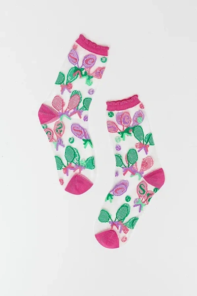 SOCK CANDY TENNISCORE RUFFLE SHEER SOCK IN GREEN, WOMEN'S AT URBAN OUTFITTERS