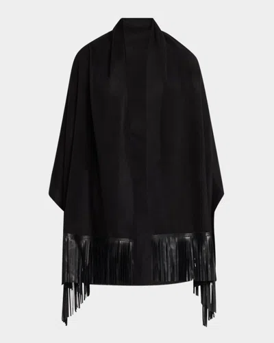 SOFIA CASHMERE WOVEN CASHMERE SCARF W/ LEATHER FRINGE