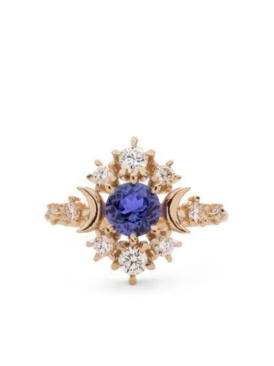 SOFIA ZAKIA 14KT YELLOW GOLD WANDERING COSMOS TANZANITE AND DIAMOND RING
