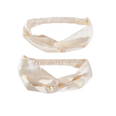 SOFT STROKES SILK WOMEN'S NEUTRALS PURE MULBERRY SILK TURBAN STYLE HEADBAND - SET OF TWO - CREAM
