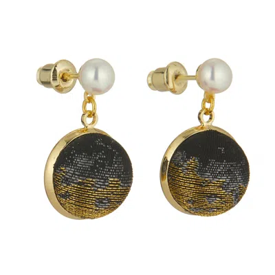 SOFT STROKES SILK WOMEN'S NEUTRALS PURE SILK BROCADE EARRINGS WITH FRESHWATER PEARLS