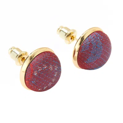 SOFT STROKES SILK WOMEN'S RED / BLUE PURE SILK BROCADE EARRINGS