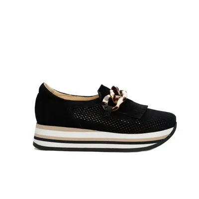 SOFTWAVES WOMEN'S CHLOE SLIP-ON WEDGE SNEAKER IN VELOUR BLACK