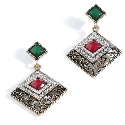 SOHI MULTI COLOR GOLD PLATED DESIGNER STONE DROP EARRING FOR WOMEN'S