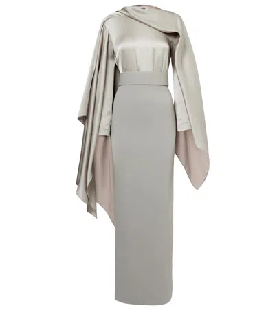 SOLACE LONDON ROSALIA DRAPED SATIN-TRIMMED GOWN