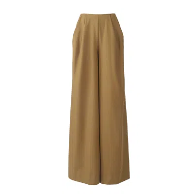 SOLGO ATELIER WOMEN'S BROWN STELIS FULL LENGTH EXTRA WIDE LEG PANT WITH FAN-OUT STYLIZED FRONT PLEATS IN ROMAN COF