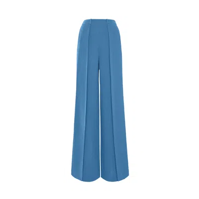 SOLGO ATELIER WOMEN'S DINA WIDE LEG CREPE PANT IN IMPERIAL BLUE WITH FRONT OVERLAP SLIT
