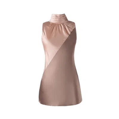 SOLGO ATELIER WOMEN'S NEUTRALS / BROWN YERA SLEEVELESS COLOR BLOCK SILK CHARMEUSE TOP IN DUSTY ROSE AND DEEP MOCHA
