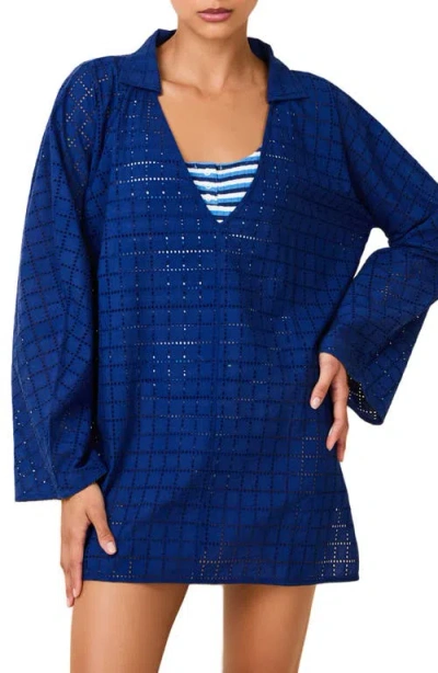 SOLID & STRIPED SOLID & STRIPED THE ALBA EMBROIDERED EYELET LONG SLEEVE COTTON COVER-UP TUNIC