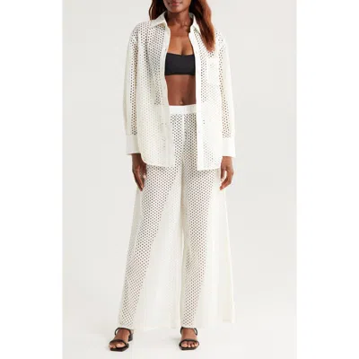 SOLID & STRIPED SOLID & STRIPED THE BRONTE EMBROIDERED EYELET LONG SLEEVE COVER-UP TUNIC SHIRT